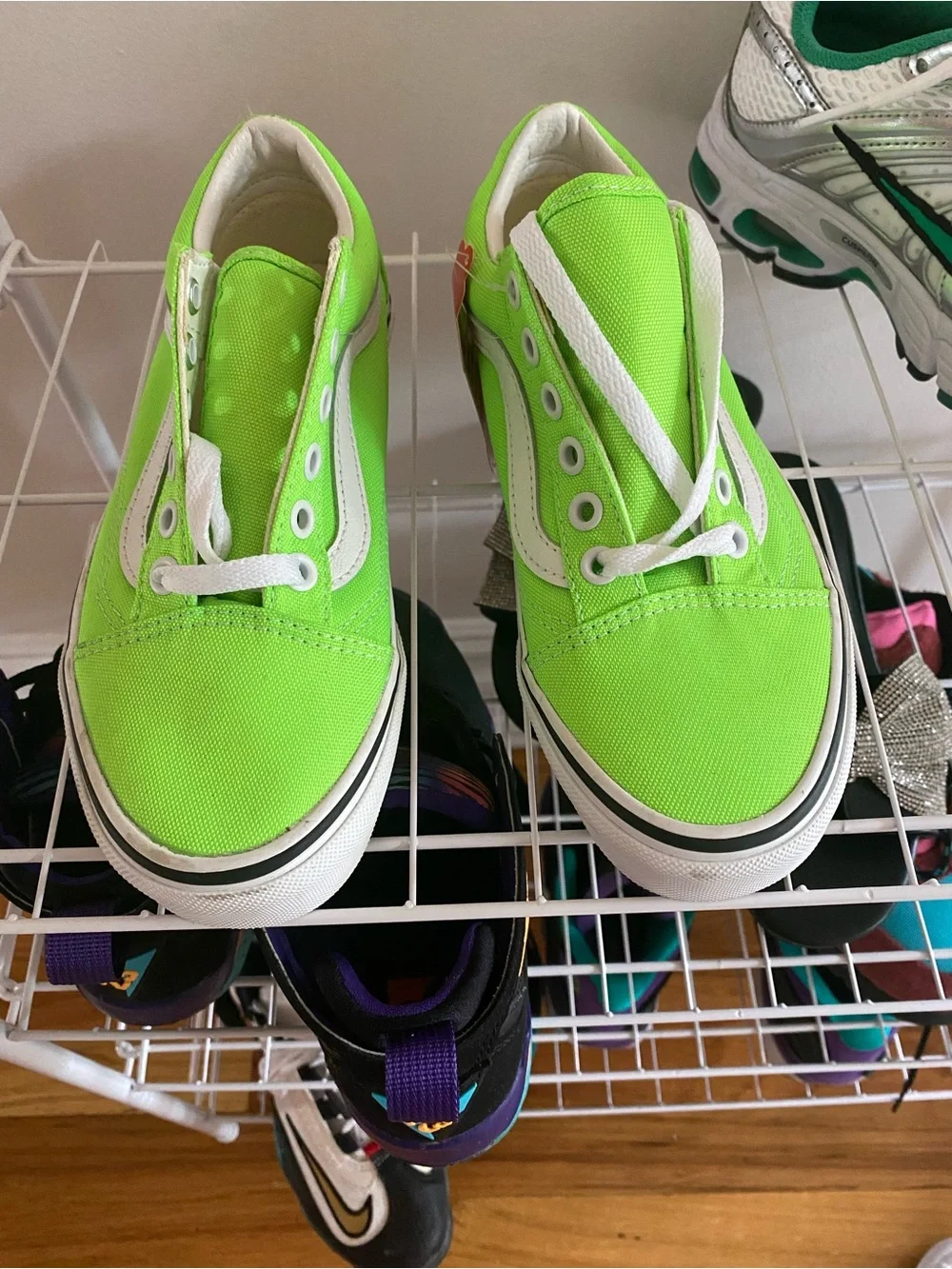 Vans Neon Green Low-Top Canvas Sneakers with White Stripe size 4y